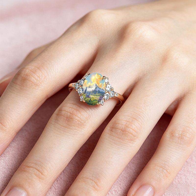 Mountain Landscape Oval Ring