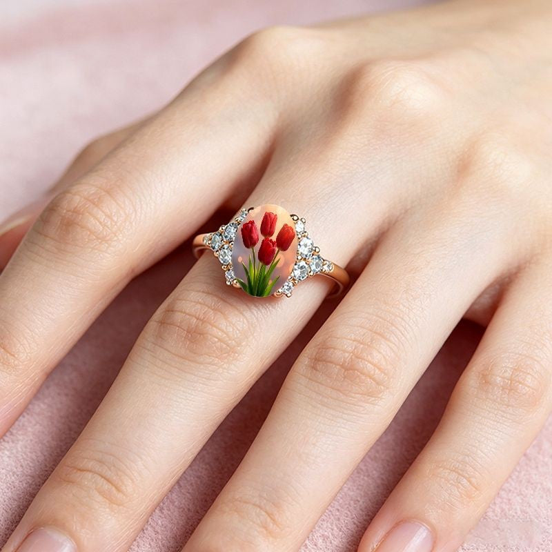 Red Tulip Crystal Halo Ring