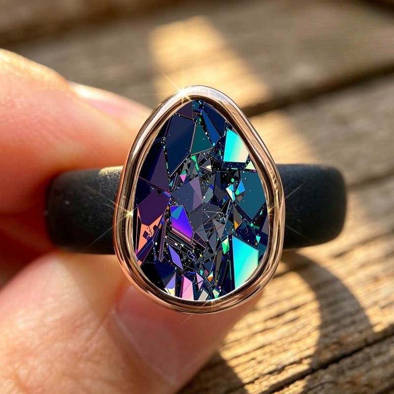 Iridescent Mosaic Teardrop Ring