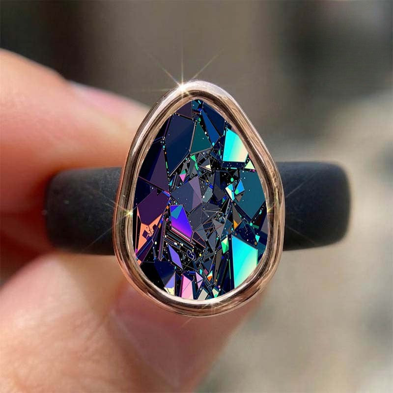 Iridescent Mosaic Teardrop Ring