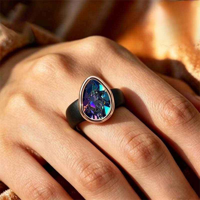 Iridescent Mosaic Teardrop Ring