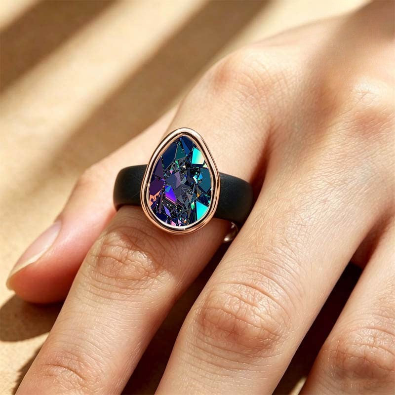 Iridescent Mosaic Teardrop Ring