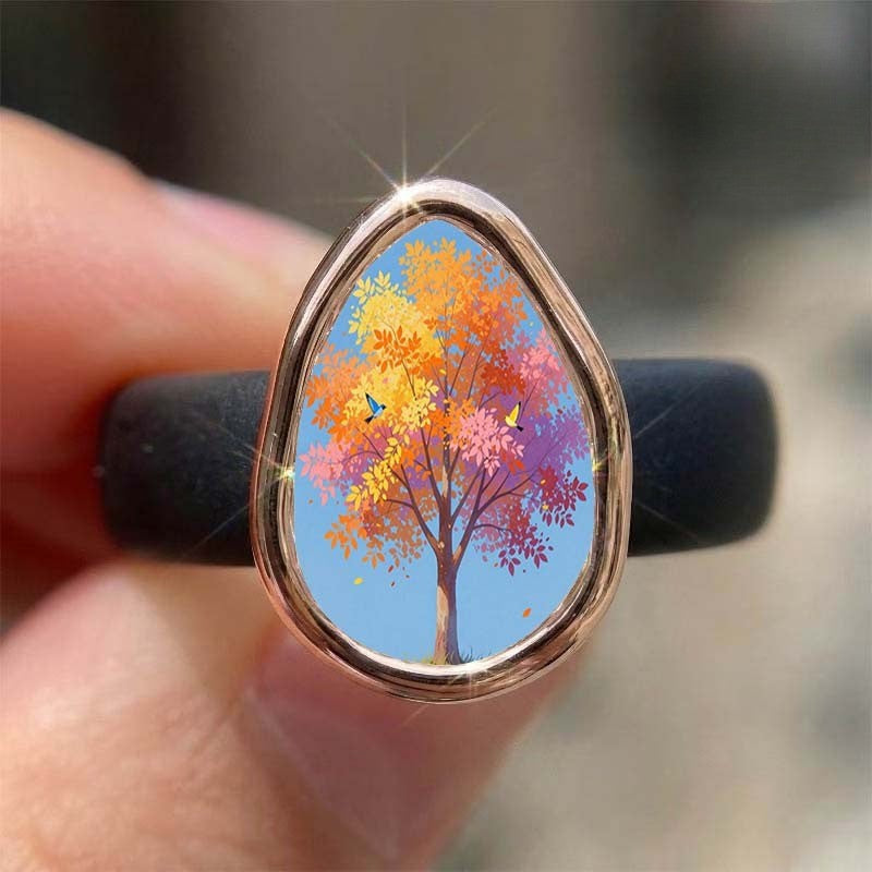 Autumn Tree Teardrop Ring