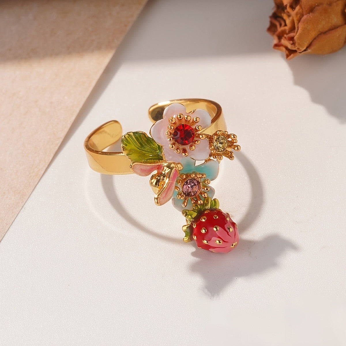 Floral & Strawberry Glass Ring