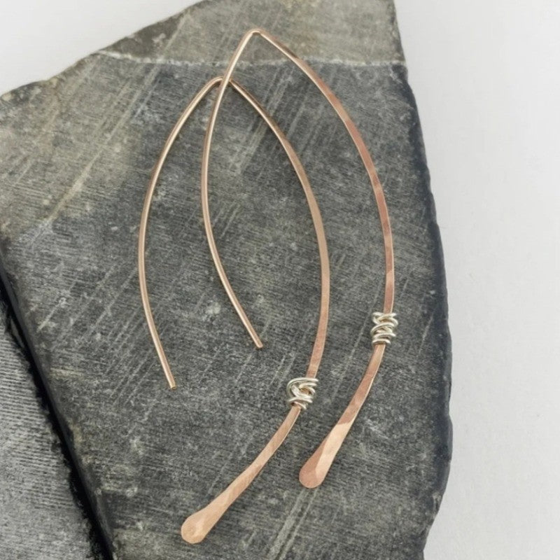 Copper Wire Wrap Leaf Earrings