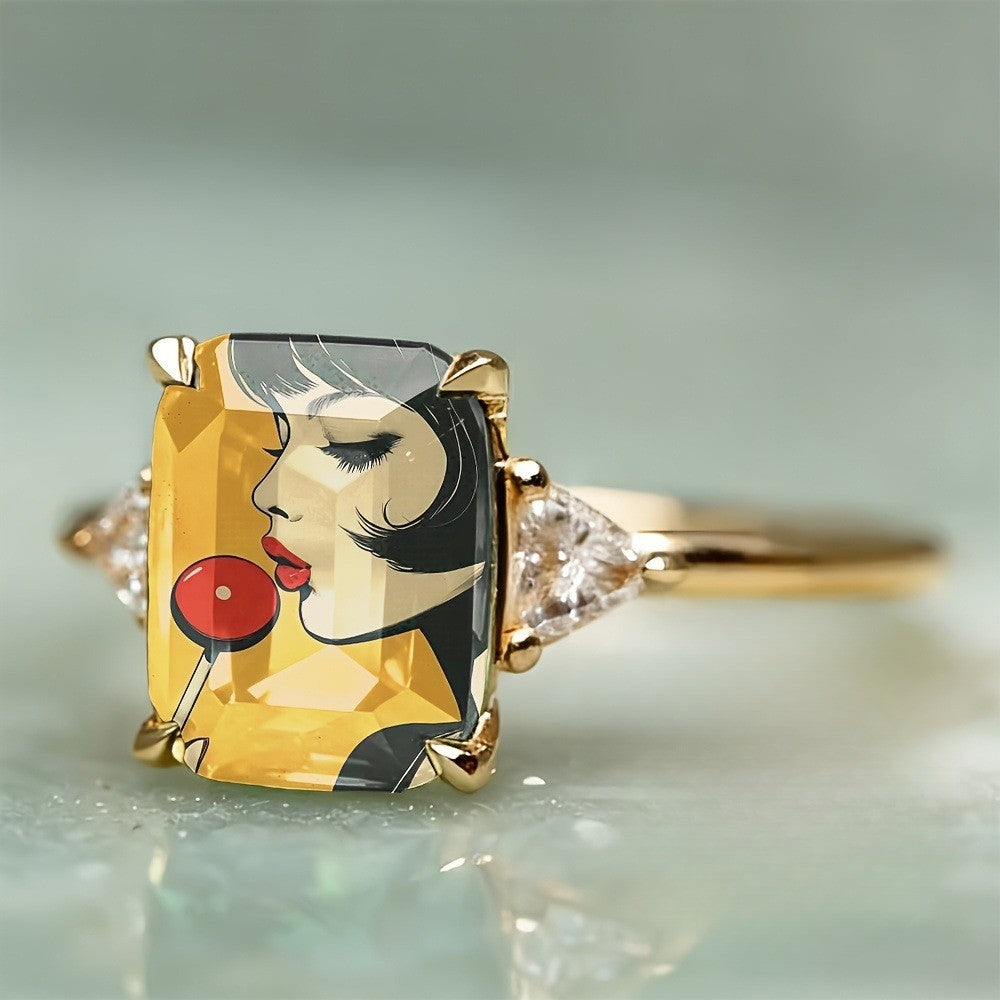 Retro Girl Rectangular Ring