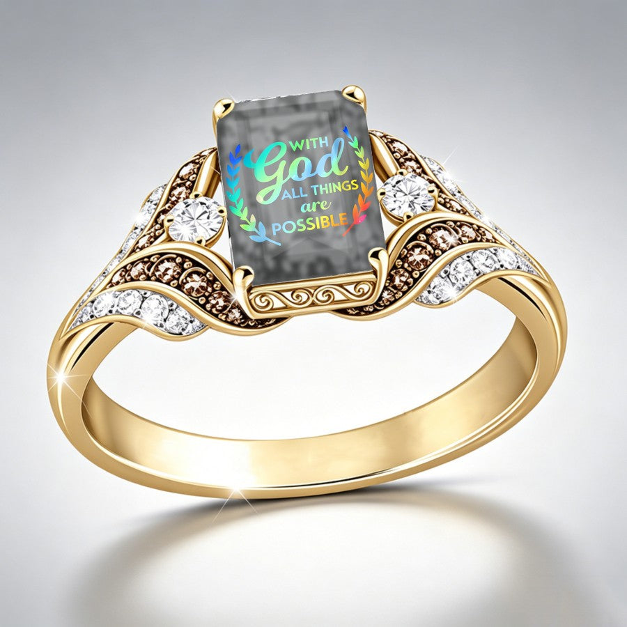 With God Square Statement Ring