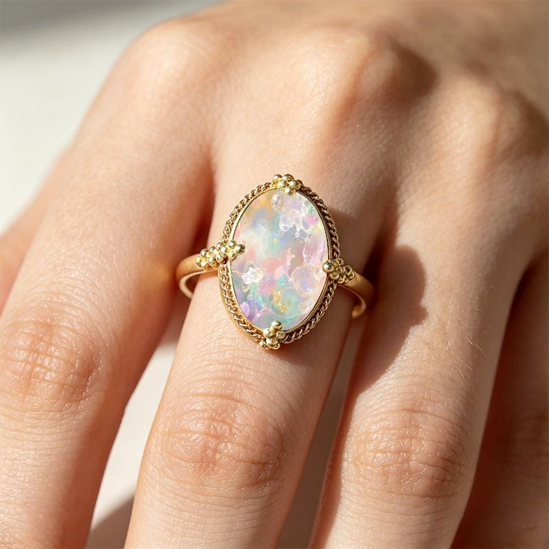 Iridescent Floral Oval Ring
