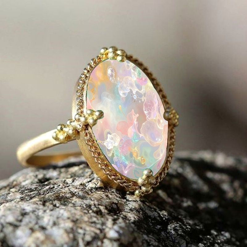 Iridescent Floral Oval Ring