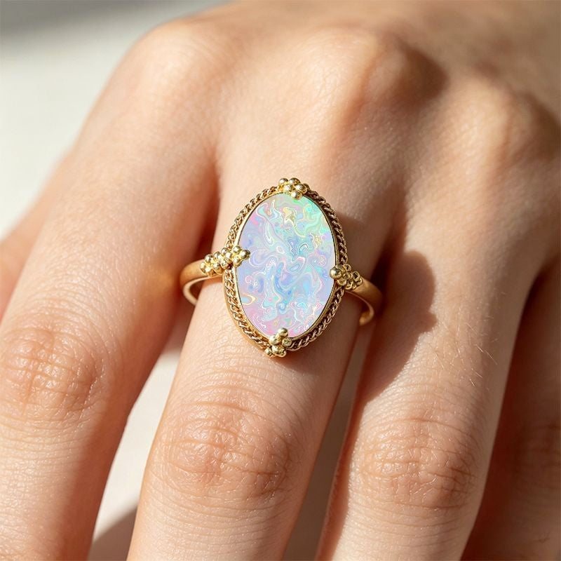 Swirl Glass Oval Ring