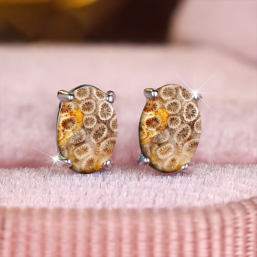 Fossil Coral Oval Earrings
