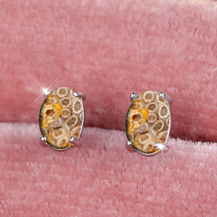 Fossil Coral Oval Earrings