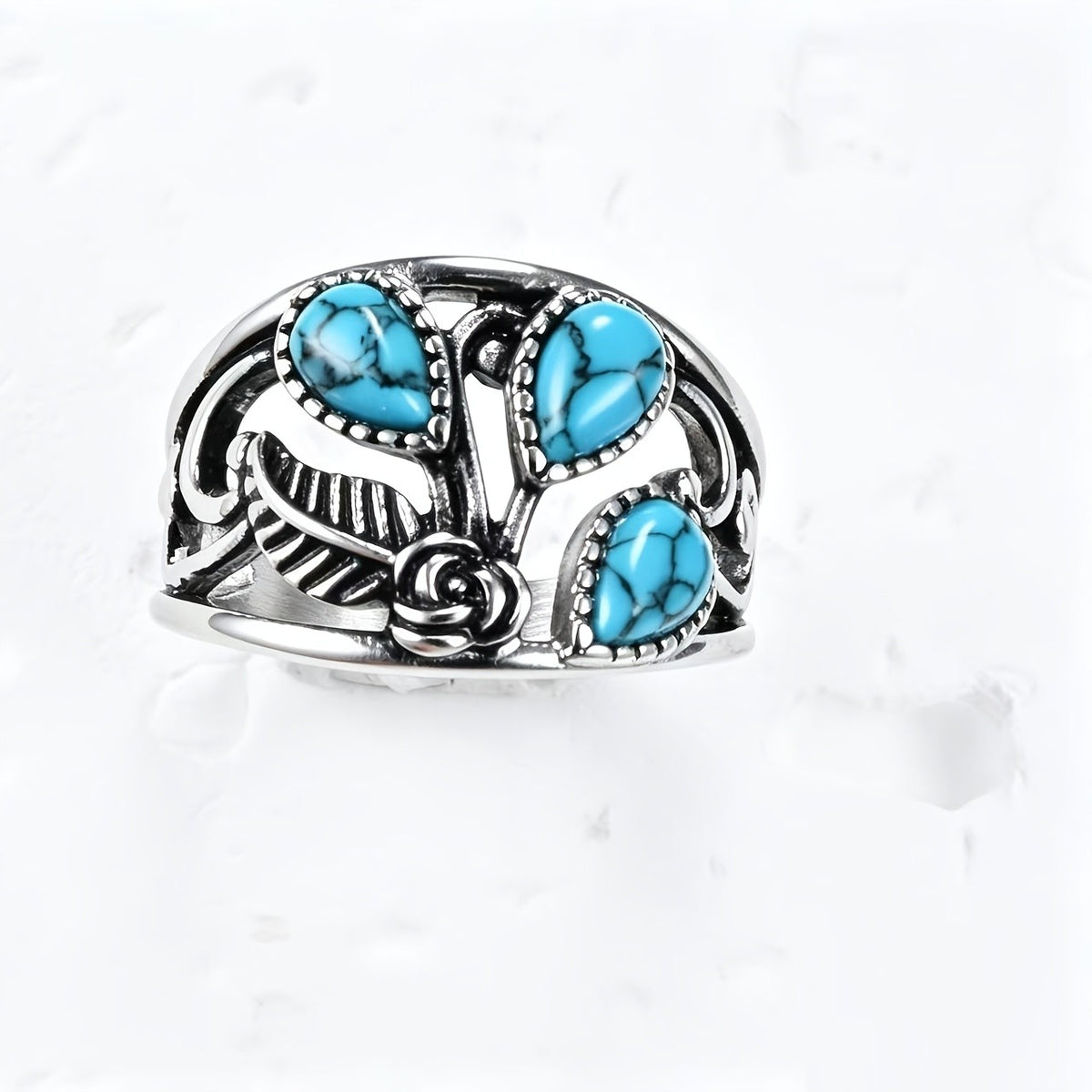Turquoise Rose Statement Ring