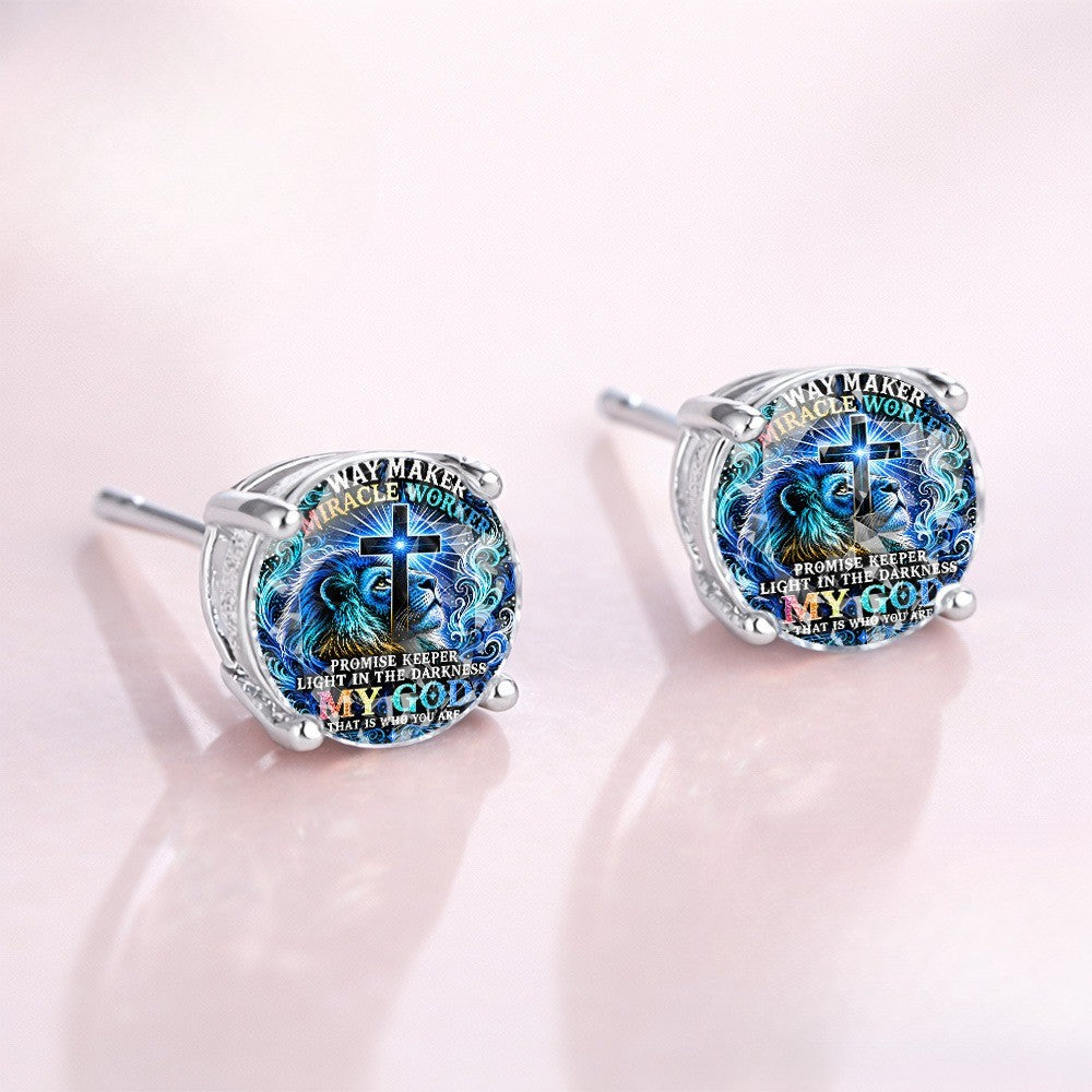 Blue Lion Cross Ray Stud Earrings