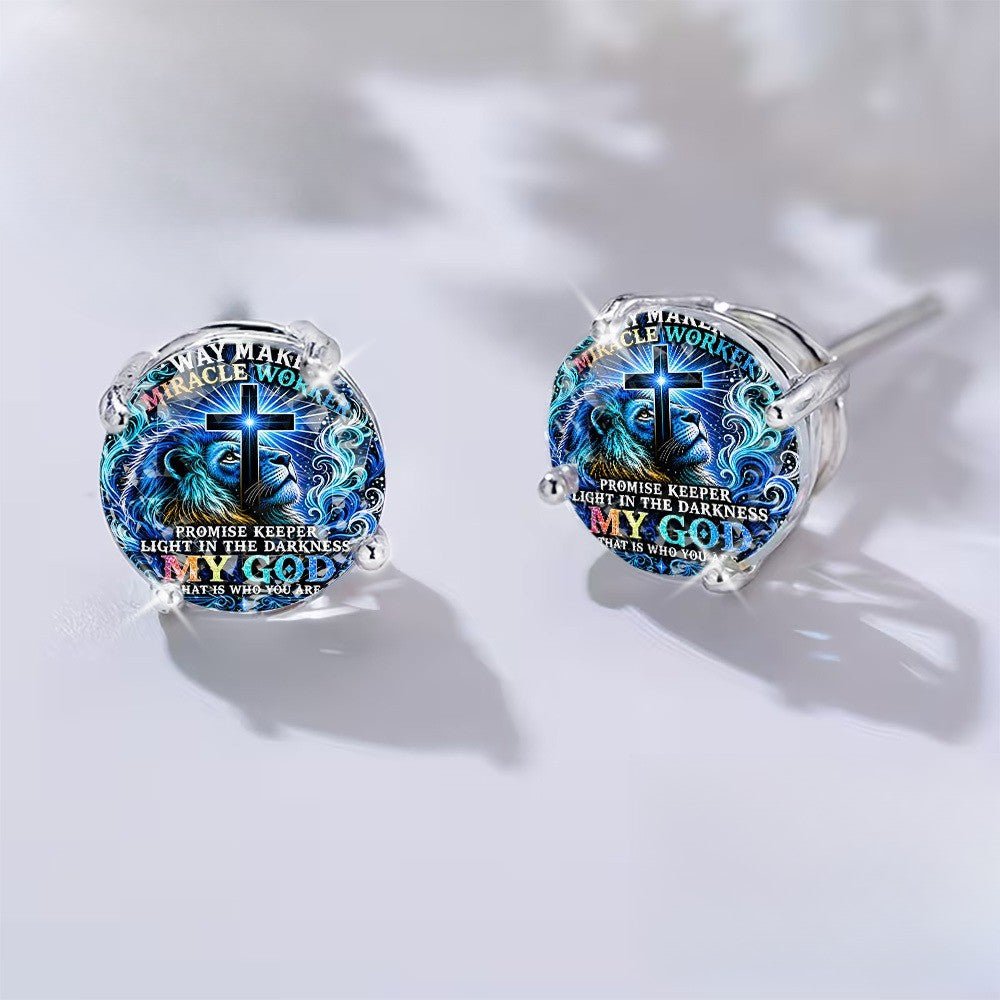 Blue Lion Cross Ray Stud Earrings