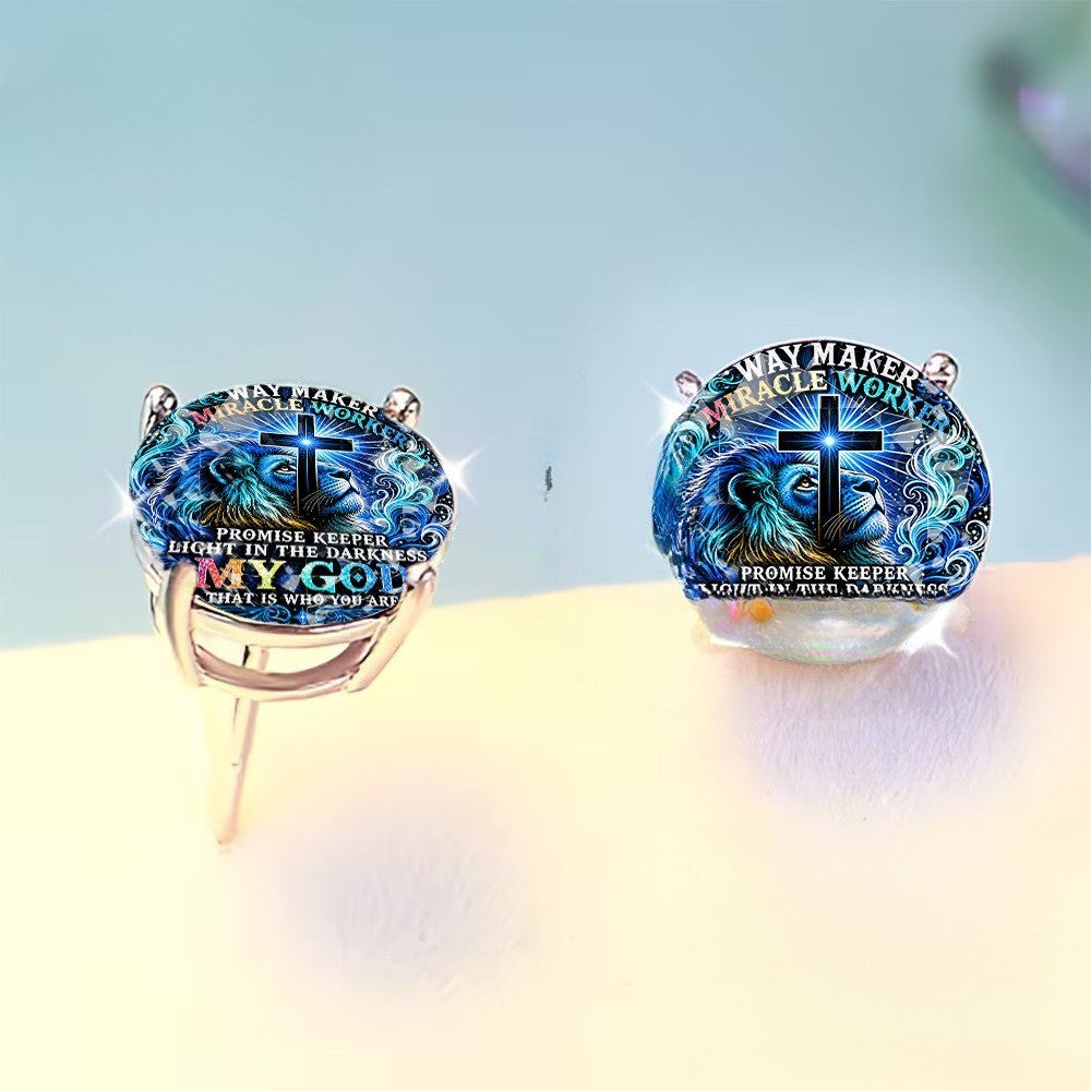 Blue Lion Cross Ray Stud Earrings