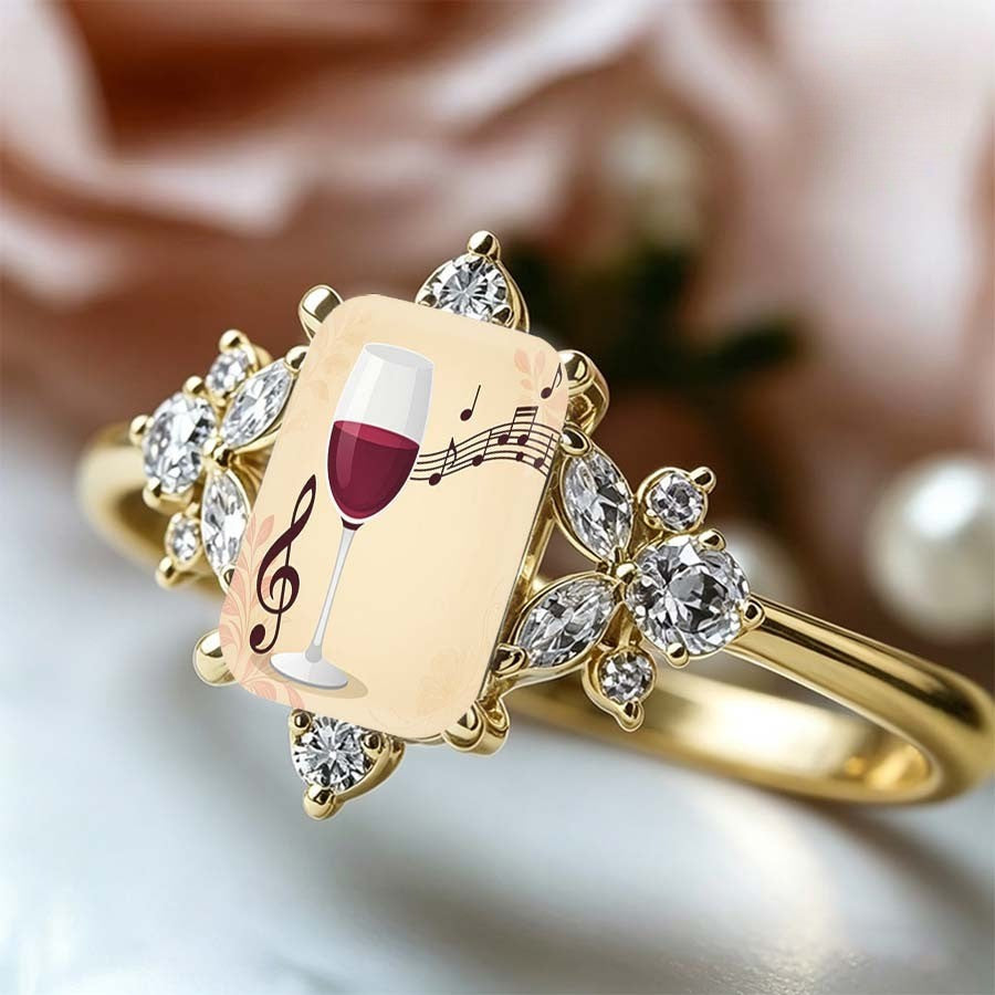 Wine Glass Musical Note Ring