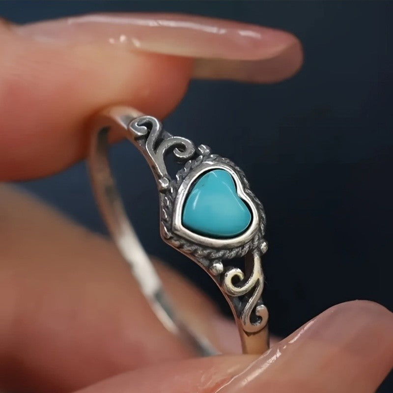 Turquoise Heart Scroll Ring