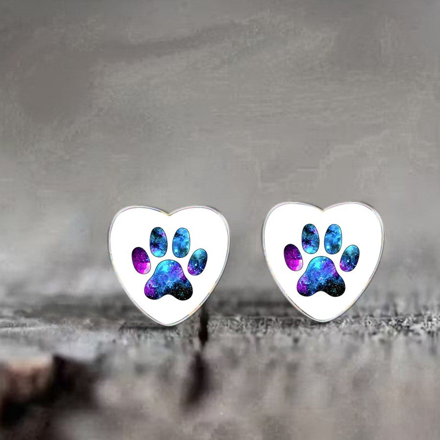 Galaxy Paw Heart Earrings