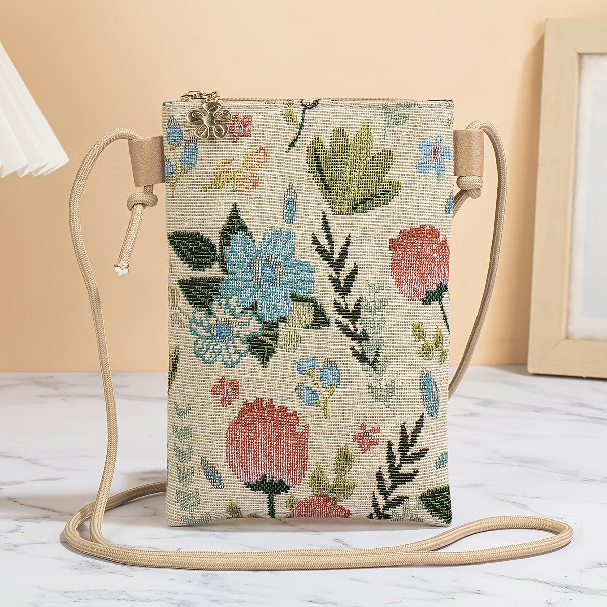 Floral Woven Crossbody Bag