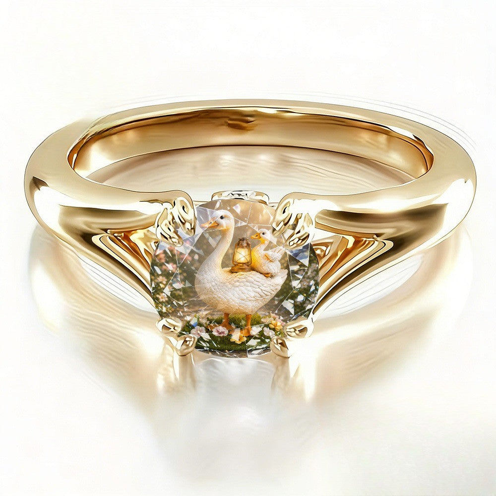 Goose & Lantern Crystal Ring