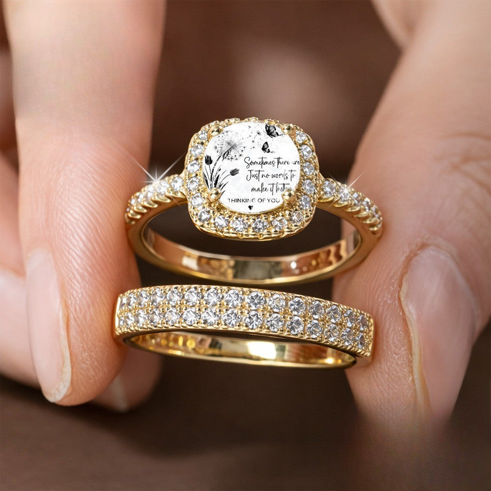 Butterfly Message Square Ring Set