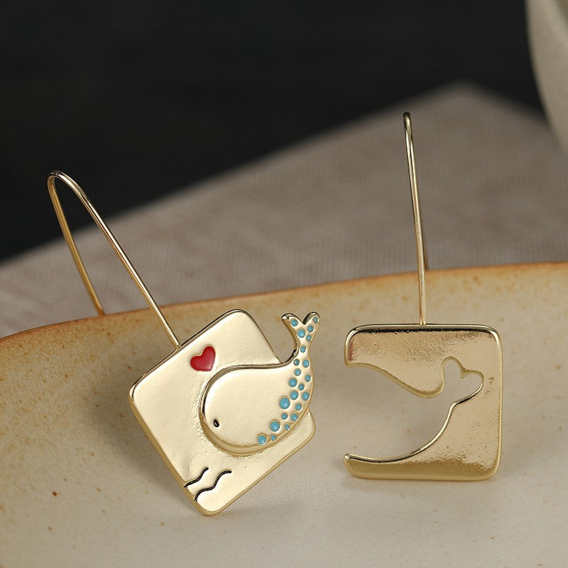 Whale & Heart Square Drop Earrings