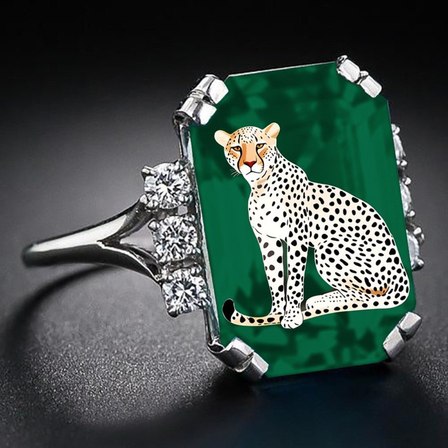 Cheetah Green Rectangular Ring
