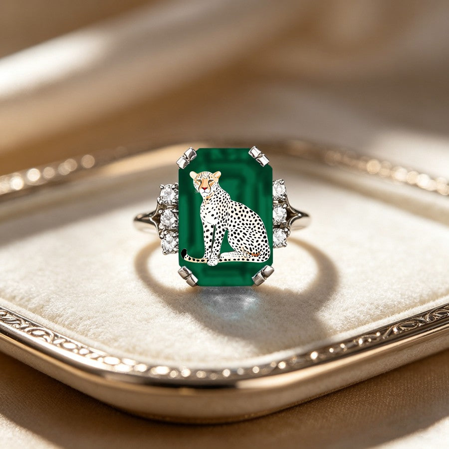 Cheetah Green Rectangular Ring