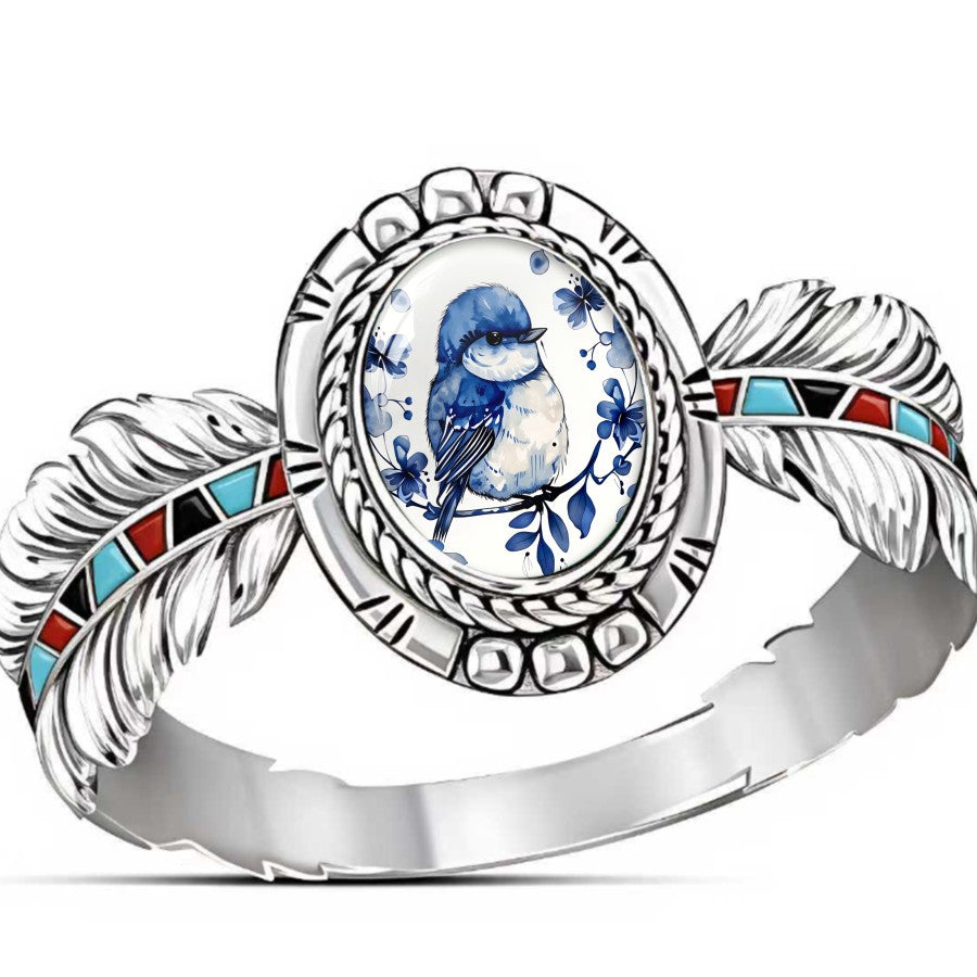 Blue Bird Feather Ring