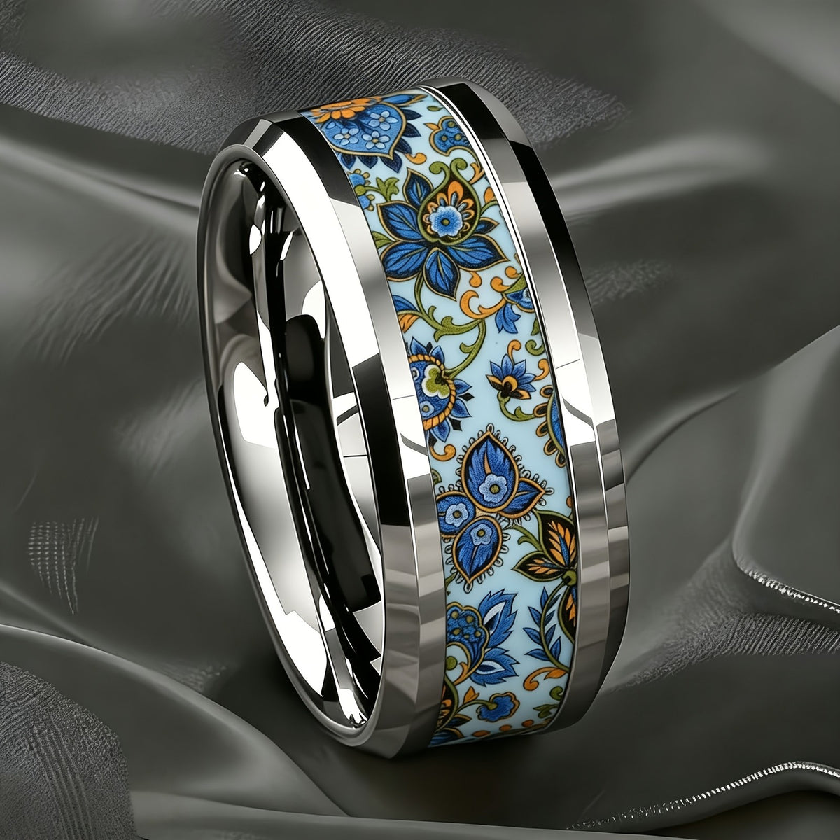 Blue Floral Inlay Ring
