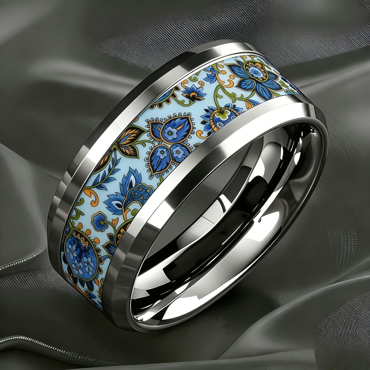 Blue Floral Inlay Ring