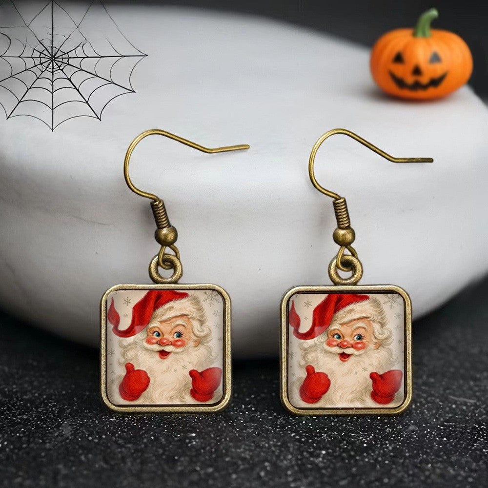 Santa Claus Red Gloves Square Earrings