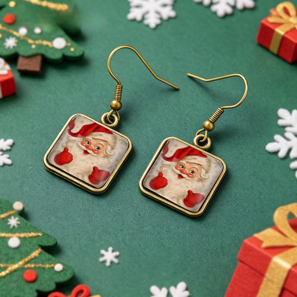 Santa Claus Red Gloves Square Earrings