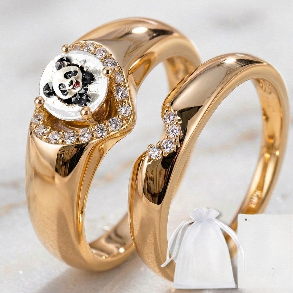 Panda Crystal Arc Ring Set