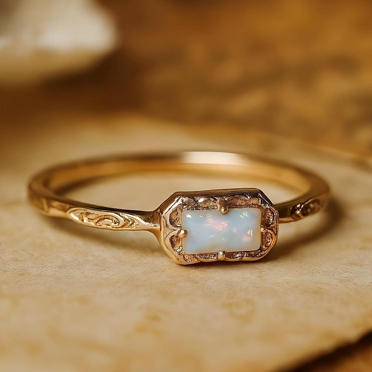 Rectangular Opal Filigree Ring