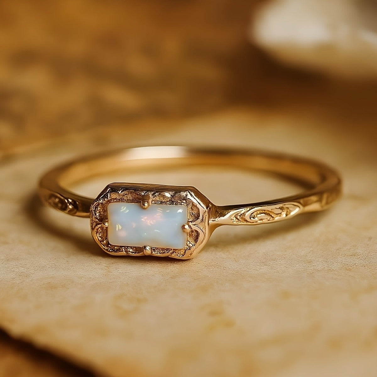 Rectangular Opal Filigree Ring
