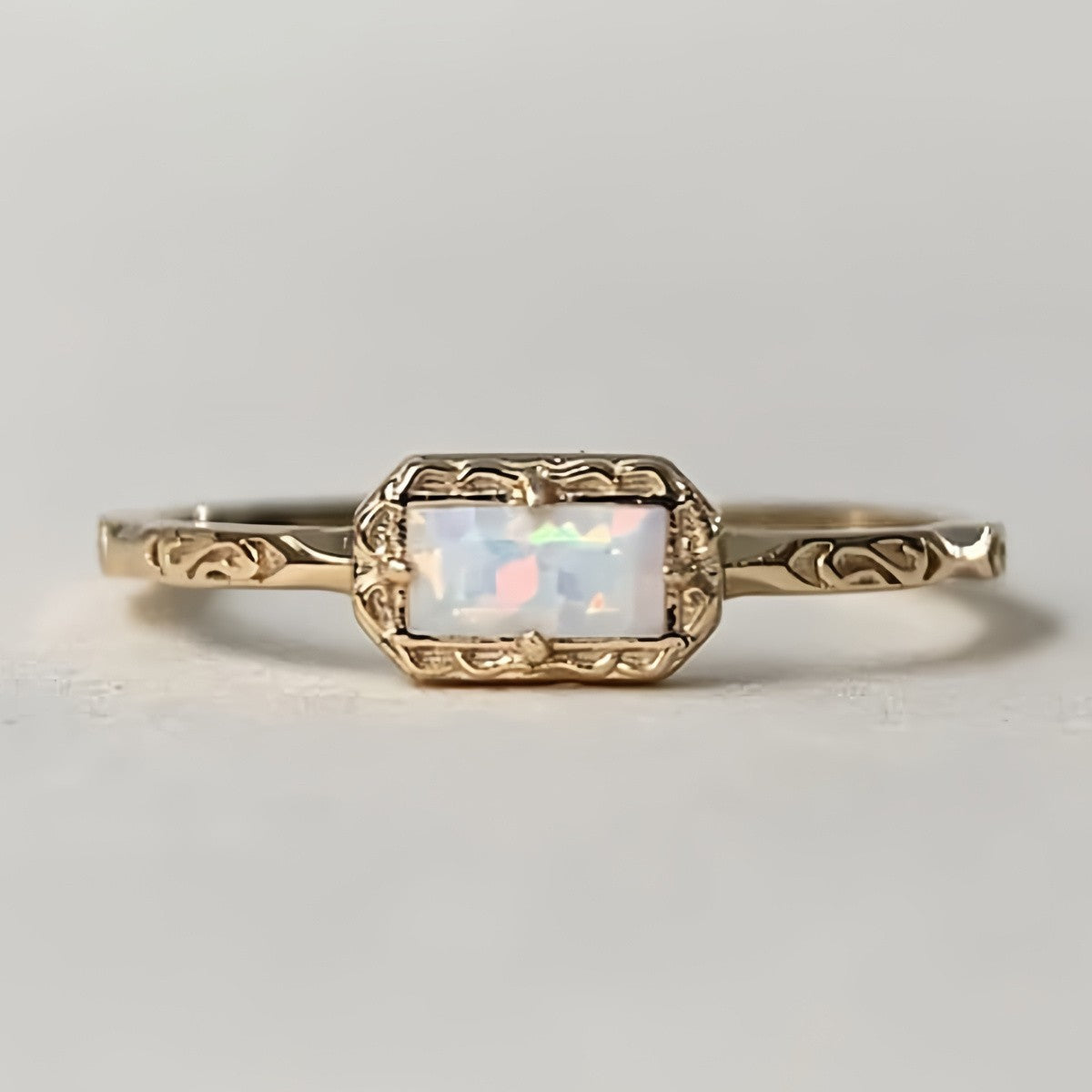 Rectangular Opal Filigree Ring