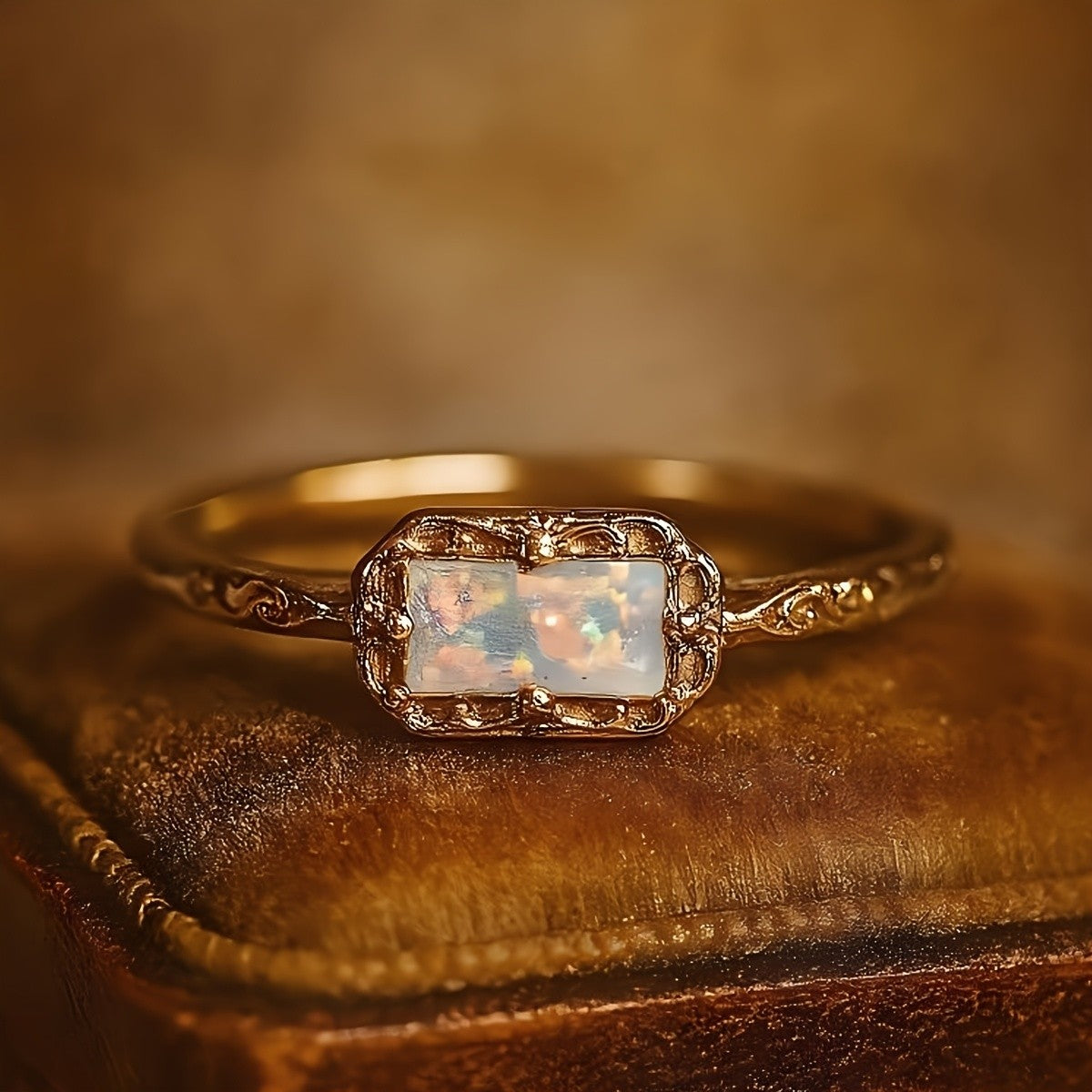 Rectangular Opal Filigree Ring