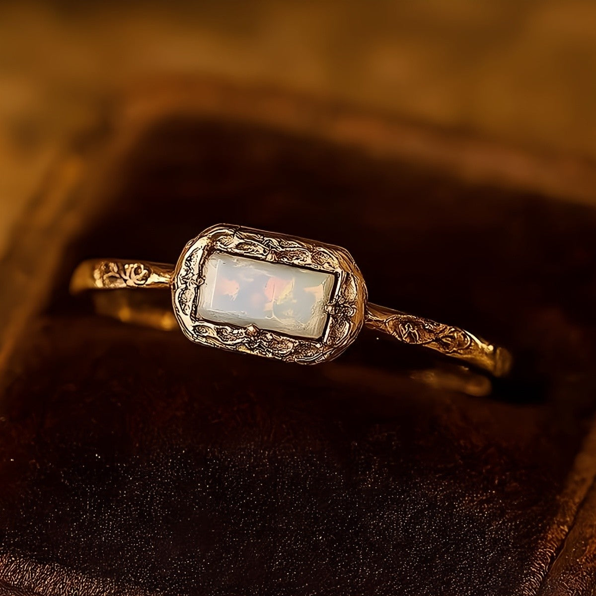 Rectangular Opal Filigree Ring