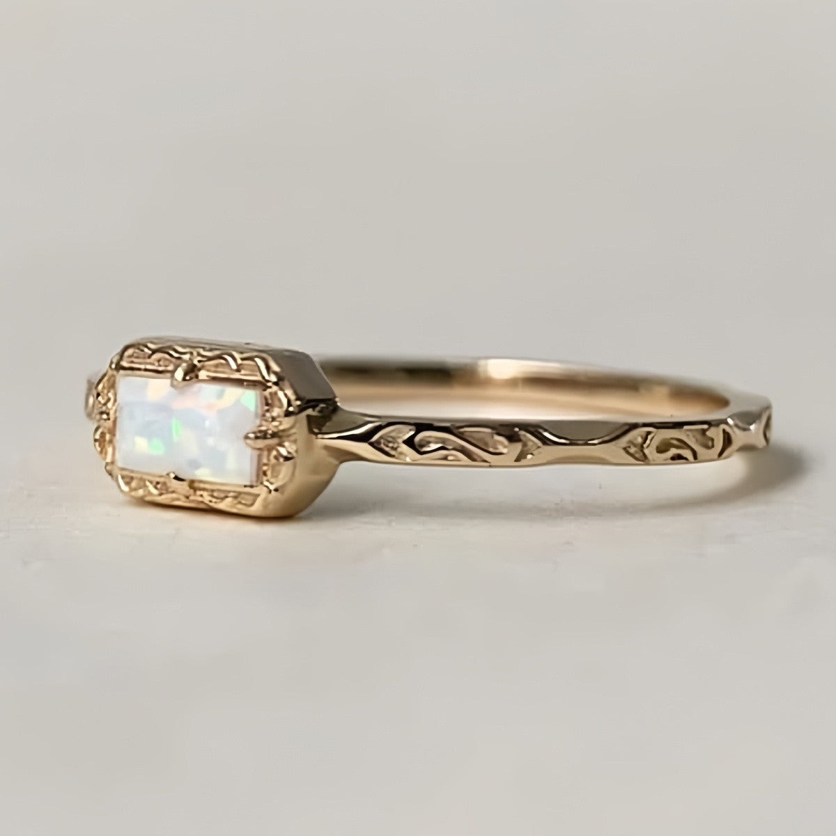 Rectangular Opal Filigree Ring