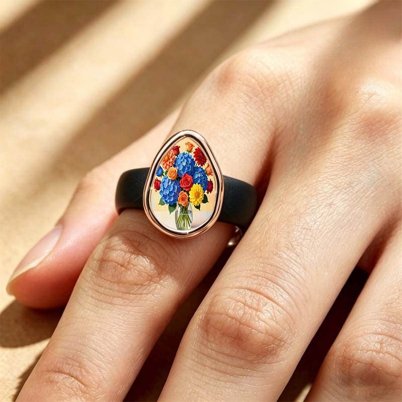 Colorful Floral Bouquet Teardrop Ring