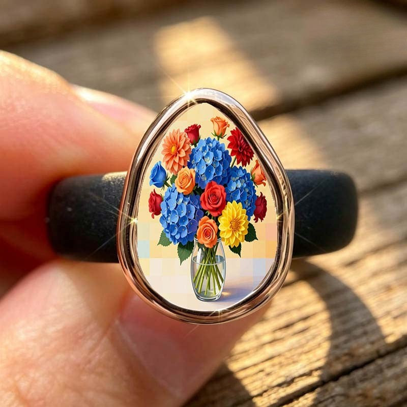 Colorful Floral Bouquet Teardrop Ring