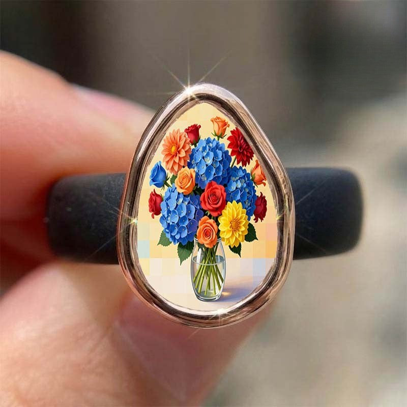 Colorful Floral Bouquet Teardrop Ring