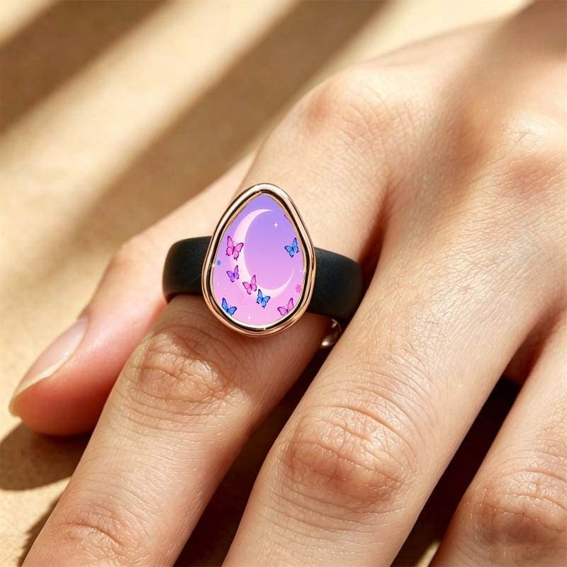 Butterfly & Moon Teardrop Ring