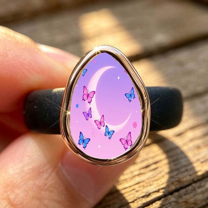 Butterfly & Moon Teardrop Ring