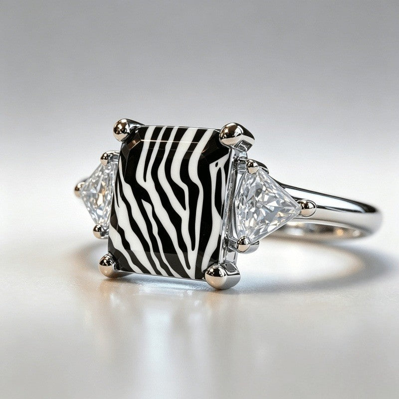 Zebra Stripe Square Ring