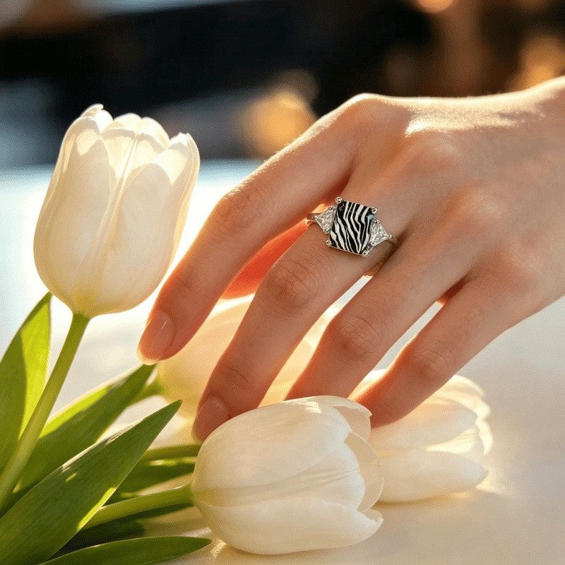 Zebra Stripe Square Ring