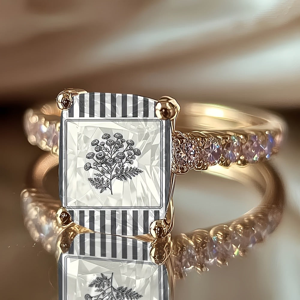 Striped Botanical Square Ring