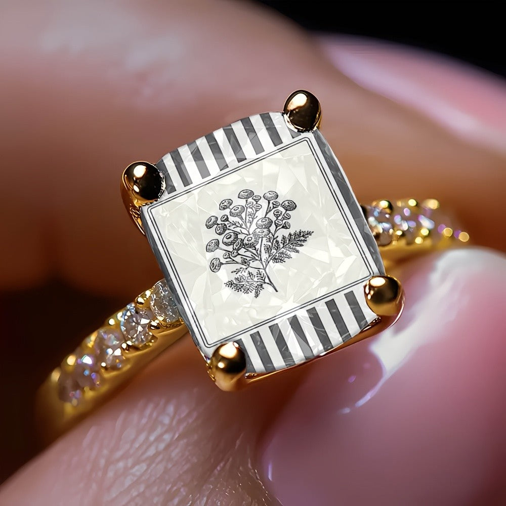 Striped Botanical Square Ring